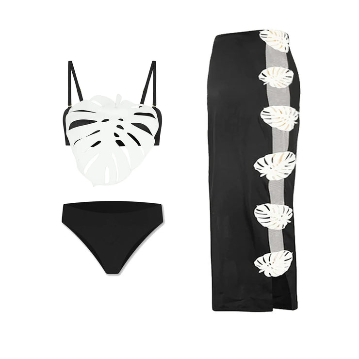 3Pcs Laser Cut Swimsuit Women Sexy Bikini Push Up Swimwear High Waisted Biquini Female Hollow Bathing Suit Bodysuit Beachwear