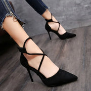 Women's Suede Cross-strap Roman Sandals High Heels Eye Catching Slip-On Shoes Corduroy Above-Ankle Fashion Roman Gladiators