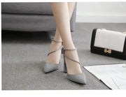 Women's Thick Heel Pointed Stiletto Sandals High Heeled Buckle Strap Eye Catching Black Gray Casual Fashion Footwear