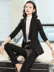 Women's 2 Piece Suit Office Lady OL Beige Pink Khaki Apricot Coffee Black Blue S-5XL Pant Set with Jacket Blazer And Trousers