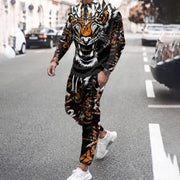 Men's Long-sleeved Set 3D Printed Lion Animal Pattern  Sweatshirt And Trousers Jogging Suit