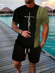 Men's urban street fashion crew neck top with simple design in black and olive, casual and comfortable for outdoor wear.
