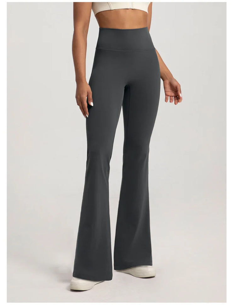 Women Naked High Waisted Waist Cinching Hip Lifting Elastic Bell Bottom Pants