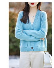 Women cardigan  V-neck 100% wool sweater