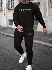 Men's Casual Crew Neck Long Sleeved Sweatshirt And Sweatpants Joggers Set  Tracksuit