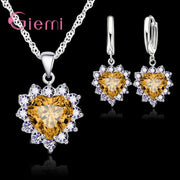 True Love 925 Sterling Silver Jewelry Sets For Women Cubic Zirconia Pendant Necklace Earrings Set Valentine's Gift