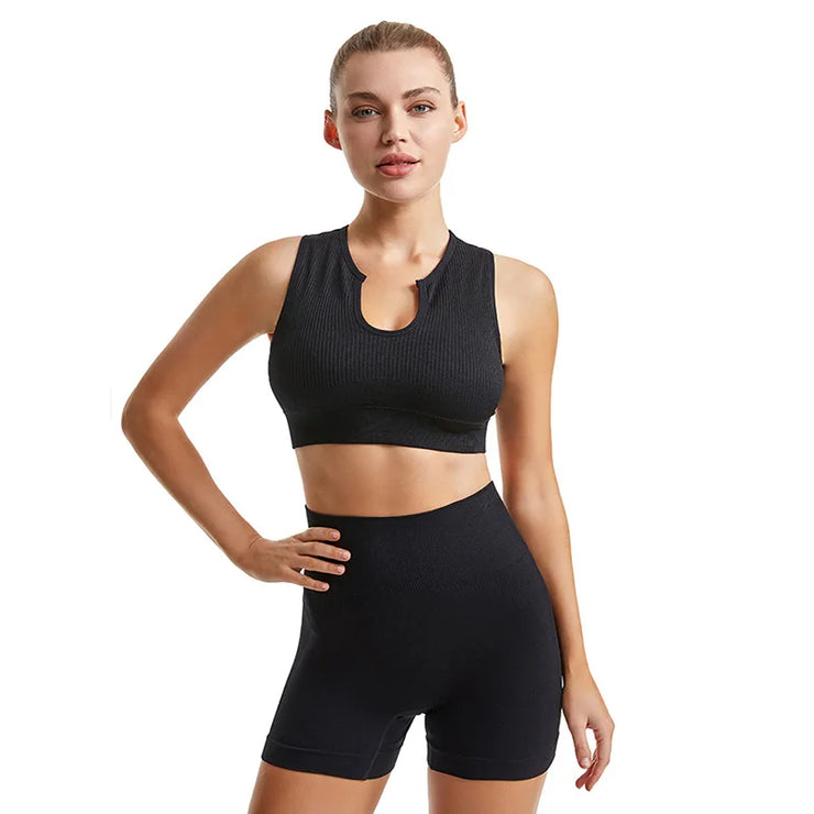 Seamless High-Waist Leggings Sports Bra Yoga Set Women&