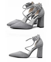 Women's Thick Heel Pointed Stiletto Sandals High Heeled Buckle Strap Eye Catching Black Gray Casual Fashion Footwear
