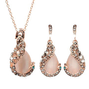 Women's Elegant Waterdrop Rhinestone Pendant Necklace Hook Earrings Jewelry Set