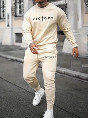 Men's Casual Crew Neck Long Sleeved Sweatshirt And Sweatpants Joggers Set  Tracksuit