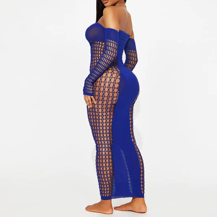 Women  Full Sleeve Long  Mesh Hollow  Dresses