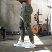 Summer Men's Slim Fit Sweatpants Pants Solid Color Elastic Waist Outdoor Running Training Casual Cargo Midweight Polyester