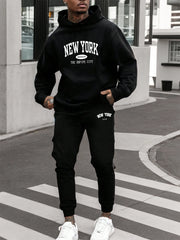 Men's Fleece Hoodie And Pant Tracksuit Set Warm Thick Hooded 2Pcs Sportswear Casual Eye-catching Daily Knitted Polyester Track Suits