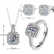 Gold-color premium stainless steel jewelry square zircon pendant 4-piece jewellry set for Bridal Wedding