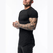 Men's Cotton Breathable Fitness T-Shirt Short Sleeve Running Gym Tee Comfortable Tight Summer Fitness Gear O-Neck Pull-On Closure