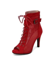 Women  Hollowed Mesh Heels Belt Buckle Lace-up Sexy Open Toe Stiletto J Shoes