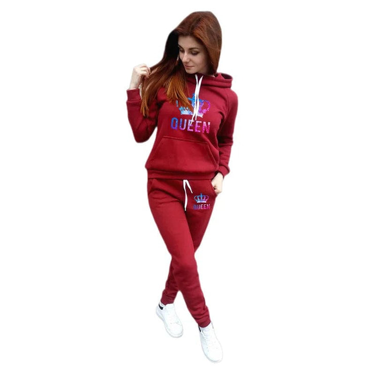 Women Tracksuit  Autumn Winter Warm Printing Hooded Sweatshirts Suit Fashion  High Quality Jogging Pants Sets