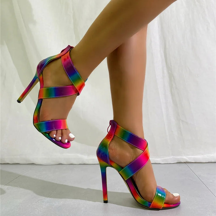 Women Super High Heels Shoes Pointed Toe Rainbow Luxury