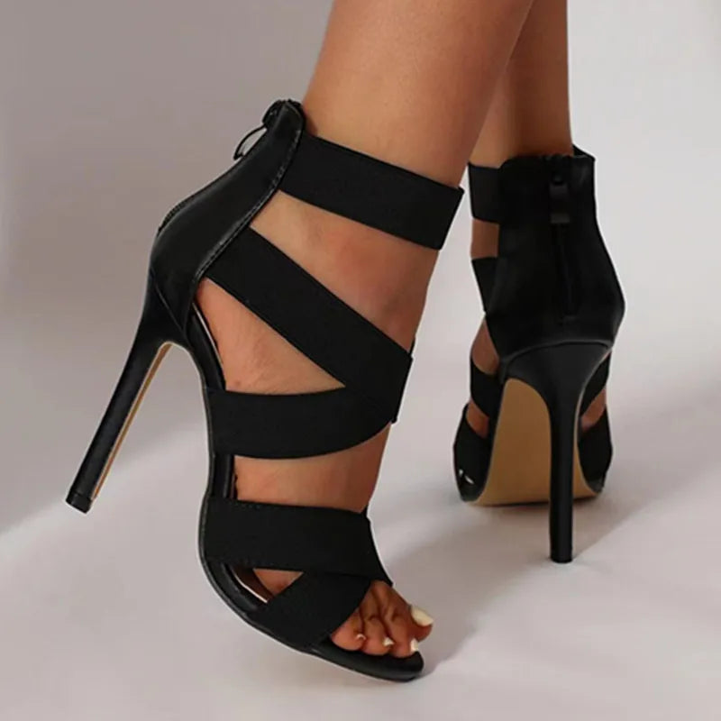 Women Black Sexy Open Toes Gladiator Shoes Super High Heel ShoesLadies Broadband Back Zipper