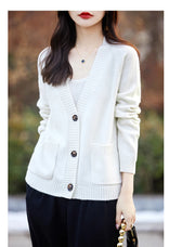 Women cardigan  V-neck 100% wool sweater