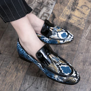 Men's British Trend Pointed Toe Tassel Patent Leather  Trendsetter Serpentine Pattern Dress Formal Shoes