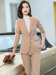 Women's 2 Piece Suit Office Lady OL Beige Pink Khaki Apricot Coffee Black Blue S-5XL Pant Set with Jacket Blazer And Trousers