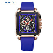 CRRJU Fashion Sports Watch Large Dial Unique Rectangular Hollow Design Quartz Wristwatch with Chronograph Auto Date Silicone Band
