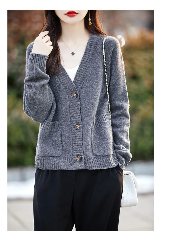 Women cardigan  V-neck 100% wool sweater