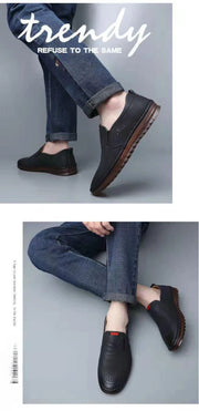 Men's Lightweight Anti-Slip Loafers Breathable Comfortable Flat Designer Rubber Sole Leather Casual Shoes