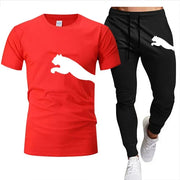 Men's Mesh T-shirt Sweatpants  Casual Short-sleeved T-shirt Sportswear Set