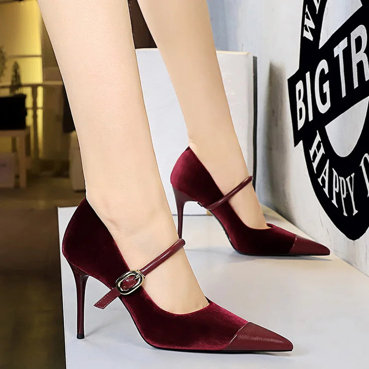 Korean Velvet High Heels Women&