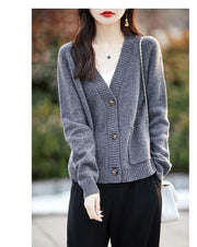 Women cardigan  V-neck 100% wool sweater