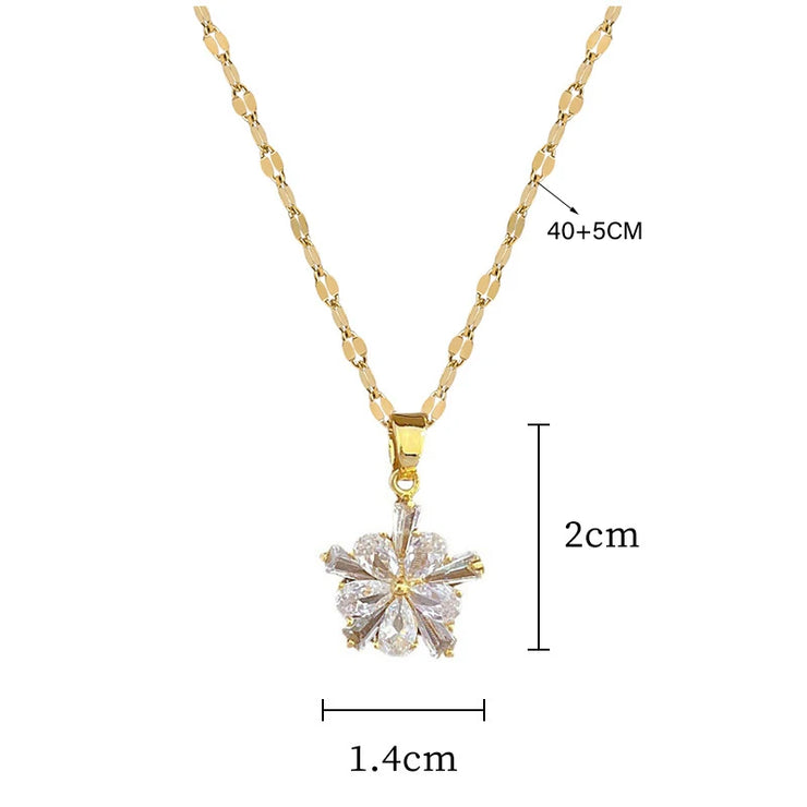 Stainless Steel Lovely White Crystal Flower Charm Necklace Earrings  Trendy Jewelry Set Gift