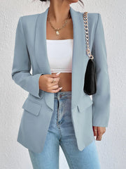 Spring Women's Solid Polyester Cotton Blazer Long Sleeve Slim Fit Office Lady Jacket with Pockets Fashionable Outerwear
