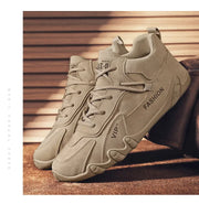 Men's Casual Sneakers Khaki Non-Slip Work Shoes Lace-Up Short Boots Loafers round Toe Microfiber Upper Rubber Outsole