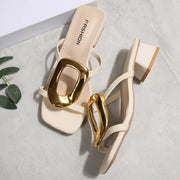 Elegant Open-Toe Women's Sandals Sexy Designer Shoes Medium High Heels Luxury Fashion Party
