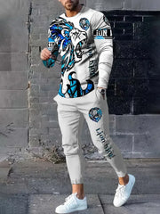 Men's Long-sleeved Set 3D Printed Lion Animal Pattern  Sweatshirt And Trousers Jogging Suit