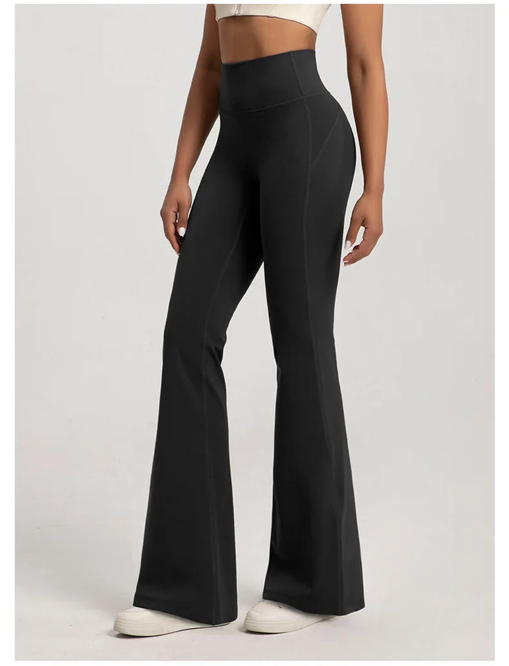 Women Naked High Waisted Waist Cinching Hip Lifting Elastic Bell Bottom Pants
