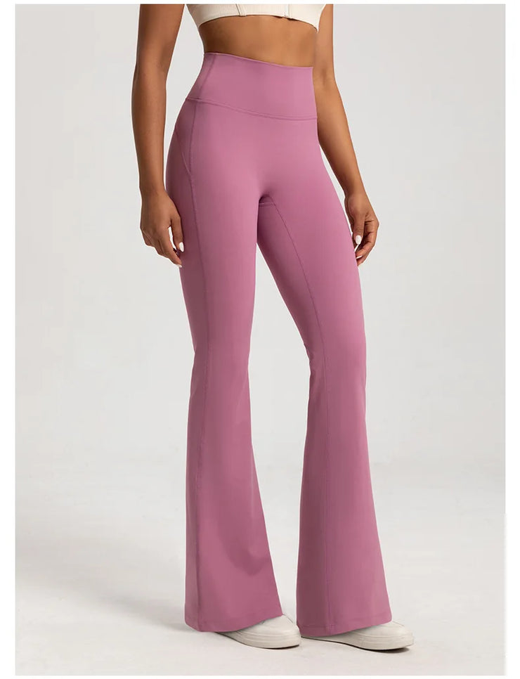 Women Naked High Waisted Waist Cinching Hip Lifting Elastic Bell Bottom Pants