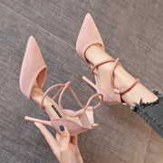 Women's Suede Cross-strap Roman Sandals High Heels Eye Catching Slip-On Shoes Corduroy Above-Ankle Fashion Roman Gladiators