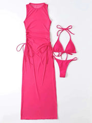 3Pcs Women's Thong Bikini Set with String  Sexy Solid Color Bathing Suit Eye-Catching Summer wear