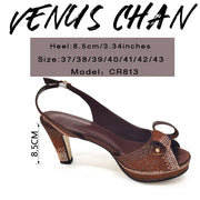 Venus Chan Newest INS Style Peach Color Rhinestone Elegant High Heels Nigeria Popular Design African Ladies Shoes