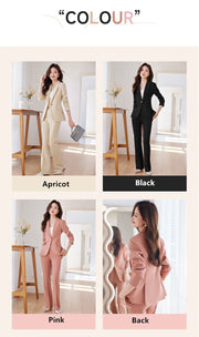 NAVIU 2 Piece Women's Office Blazer Set with High-Waist Pencil Pants Turn-Down Collar Elegant Apricot Black Pink Ladies Suits