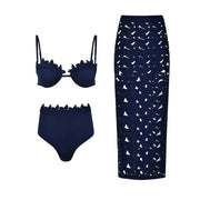 3Pcs Laser Cut Swimsuit Women Sexy Bikini Push Up Swimwear High Waisted Biquini Female Hollow Bathing Suit Bodysuit Beachwear