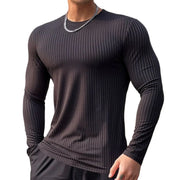 Men's Gym Fitness Long Sleeve T-shirt Quick Dry Casual O-Neck Bodybuilding Shirt for Running Sports Training Polyester Tees
