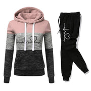 Women Tracksuit Printing Hooded Sweatshirt Sweatpant Color Block Versatile , Jogging Pullovers Sport Trousers Outfits S-3XL