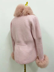 Women Luxury Knit Winter Elegant Detachable Fur Cardigan Korea Style Sweater