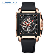 CRRJU Fashion Sports Watch Large Dial Unique Rectangular Hollow Design Quartz Wristwatch with Chronograph Auto Date Silicone Band