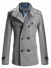 Men's Casual Woolen Coat Mid-Length Button-Down Suit Collarluxury Retro Streetwear Jacket in Black/Grey/Khaki/Navy - Fashionable Autumn/Winter Outerwear