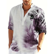 Men's Animal Tiger 3D Printed Henley Shirts